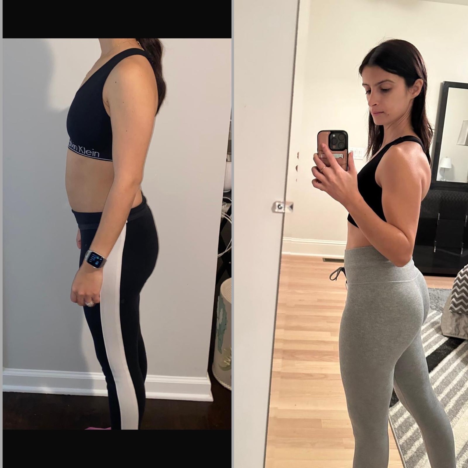 A client’s before-and-after progress focused on glute growth